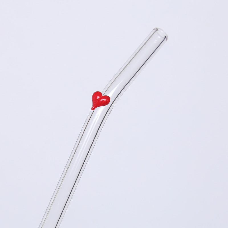 Wholesale Colorful Heart Flower Glass Straws